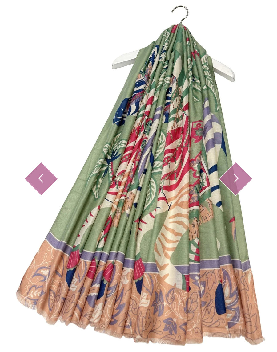 Indian Zebra Print Frayed Scarf