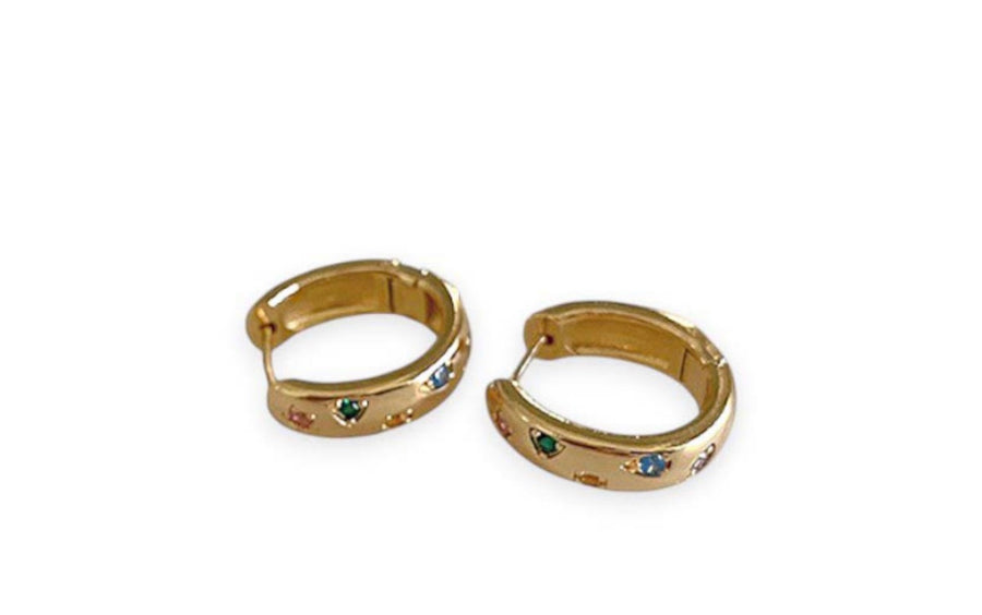 Rainbow Crystal Gold Huggie Earrings