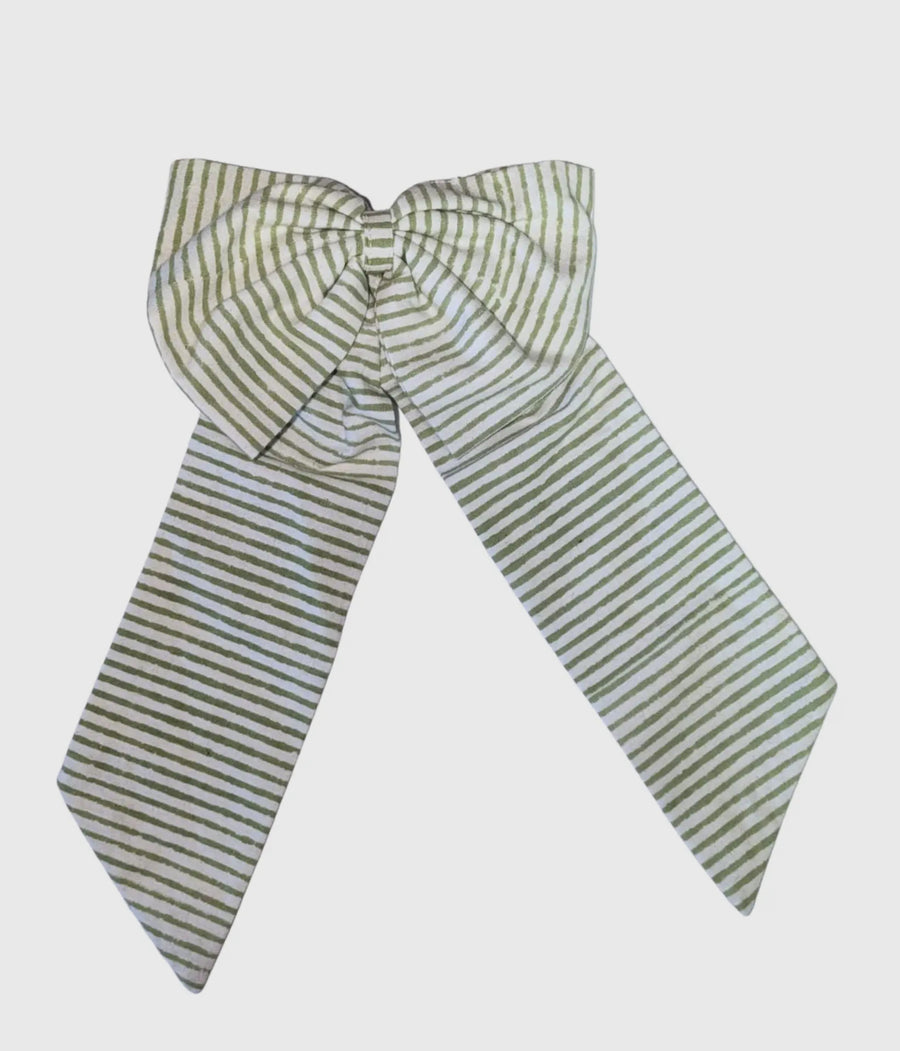 Hand Made Green Striped Bow