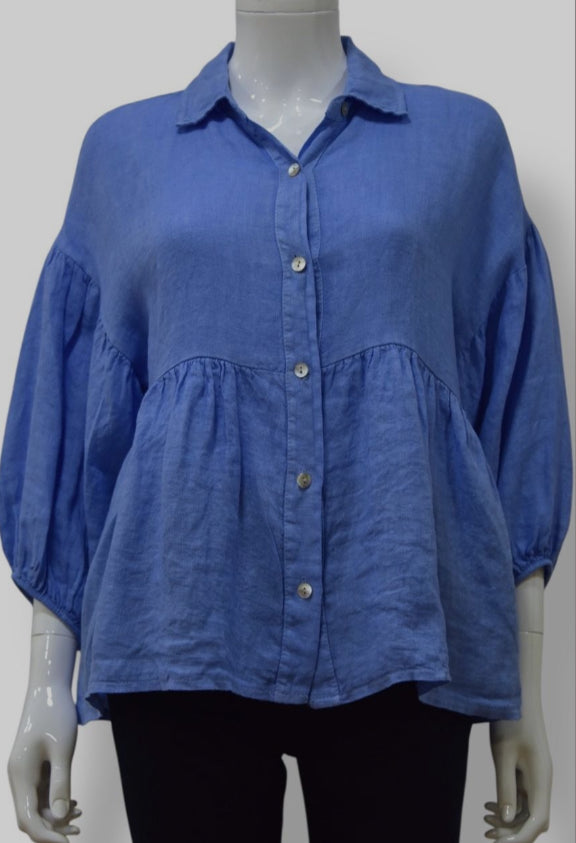 Fern Ballon Sleeve Linen Blouse