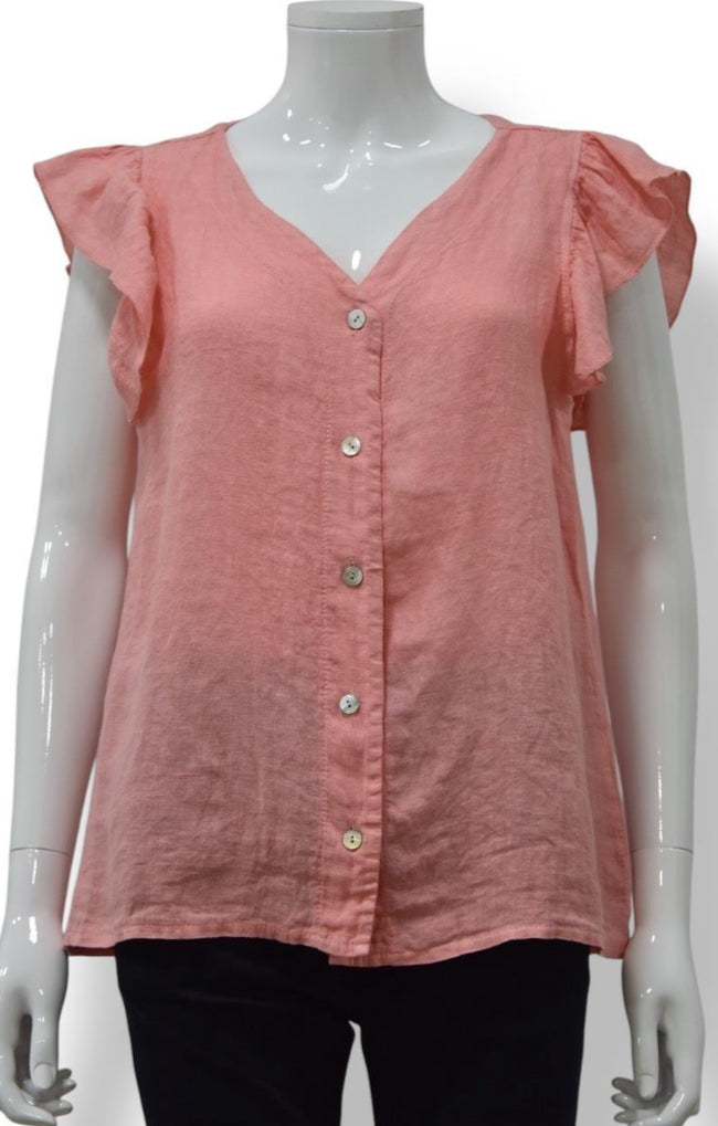 Flora Frill Cap Sleeve Linen Blouse