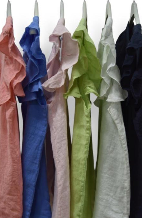 Flora Frill Cap Sleeve Linen Blouse