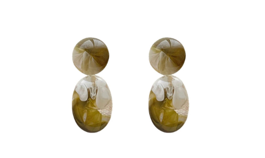 Marbled Resin Drop Earrings – Olive & Caramel