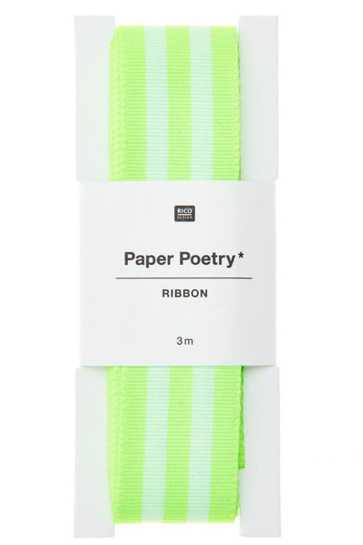 Duo Stripe Woven Ribbon - Neon Green