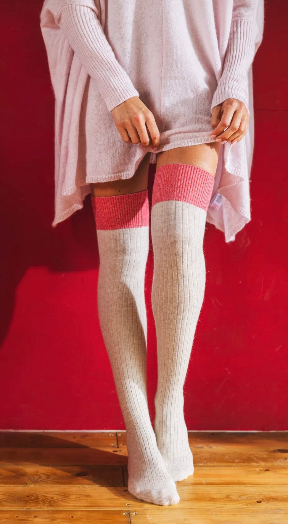 Over The Knee Wool Blend Sock - Cream