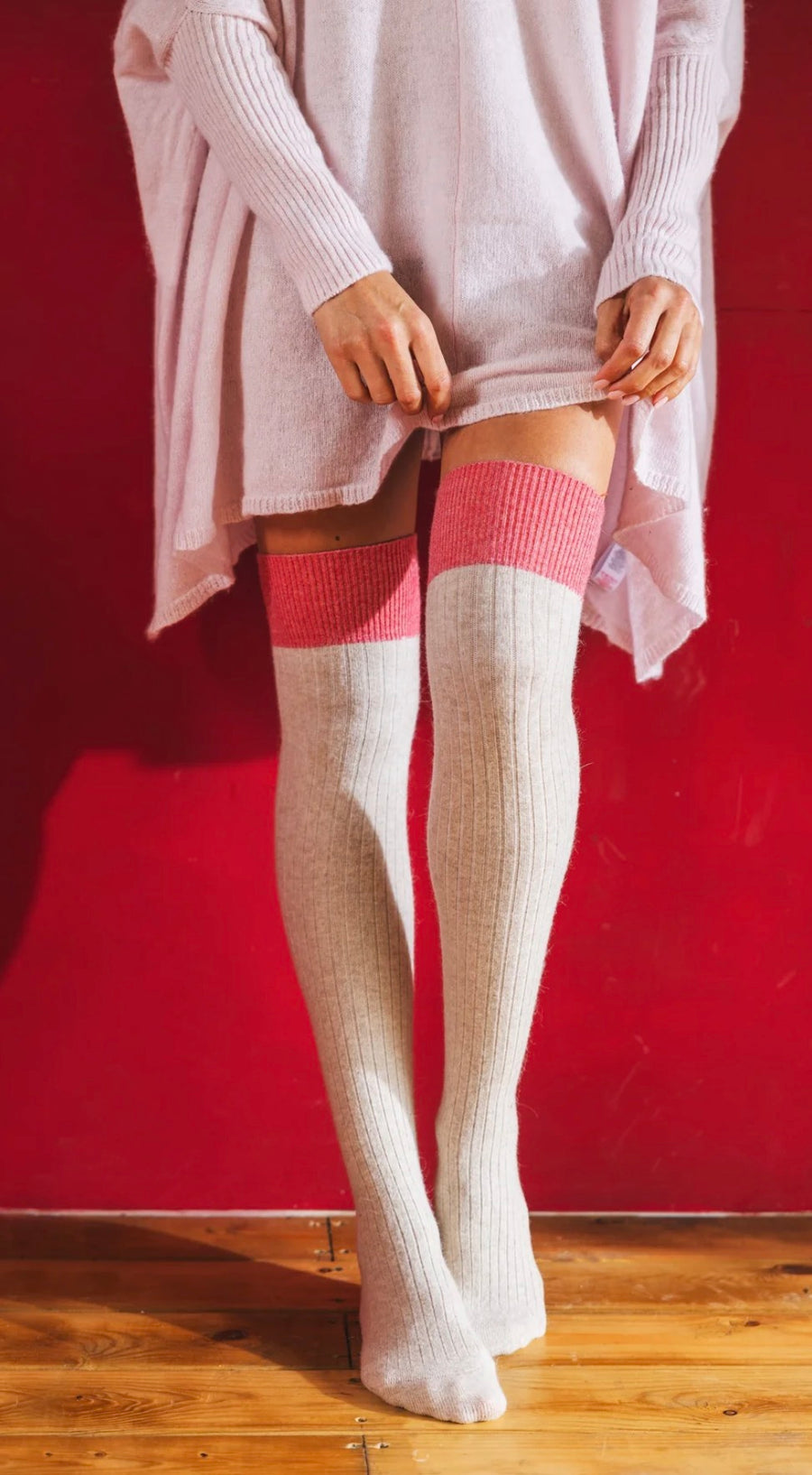Over The Knee Wool Blend Sock - Cream