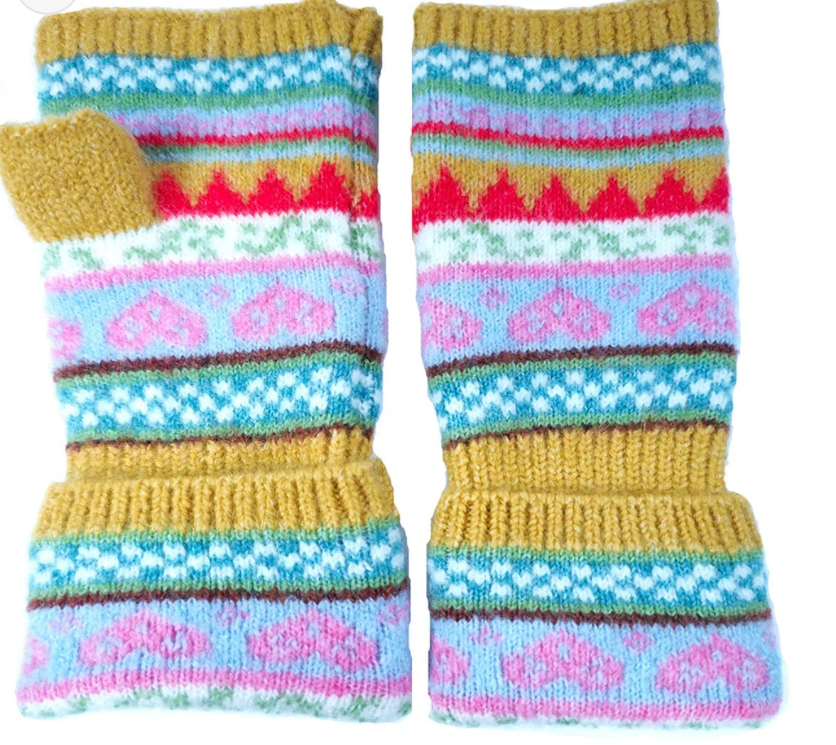 Nordic Style Wool Blend Fingerless Gloves - Yellow