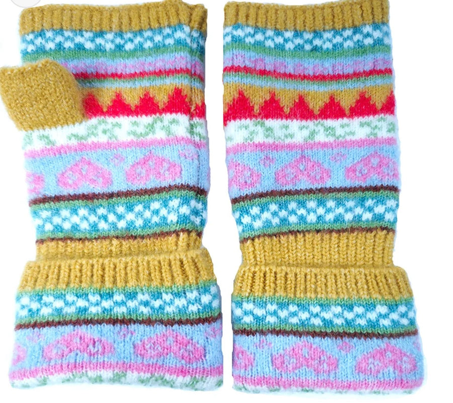 Nordic Style Wool Blend Fingerless Gloves - Yellow