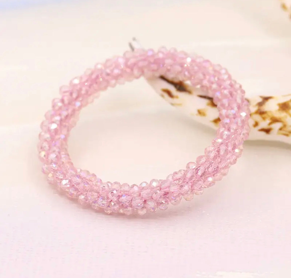 Aurina Ltd chunky beaded gem bracelet in pink, side view
