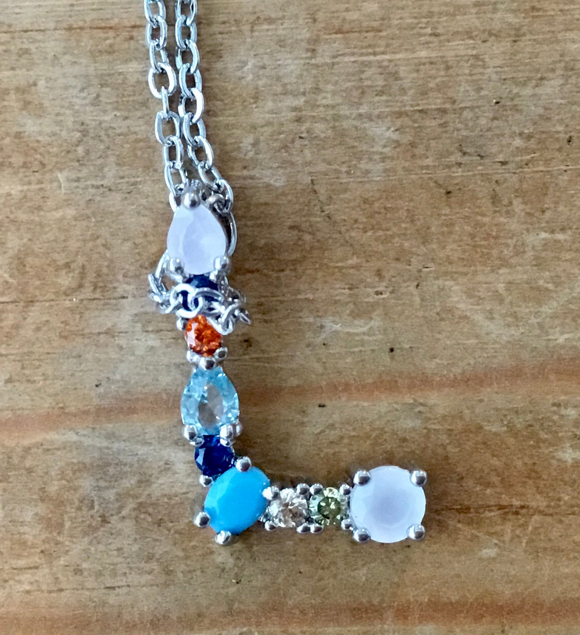 Silver  Gem Initial Necklace