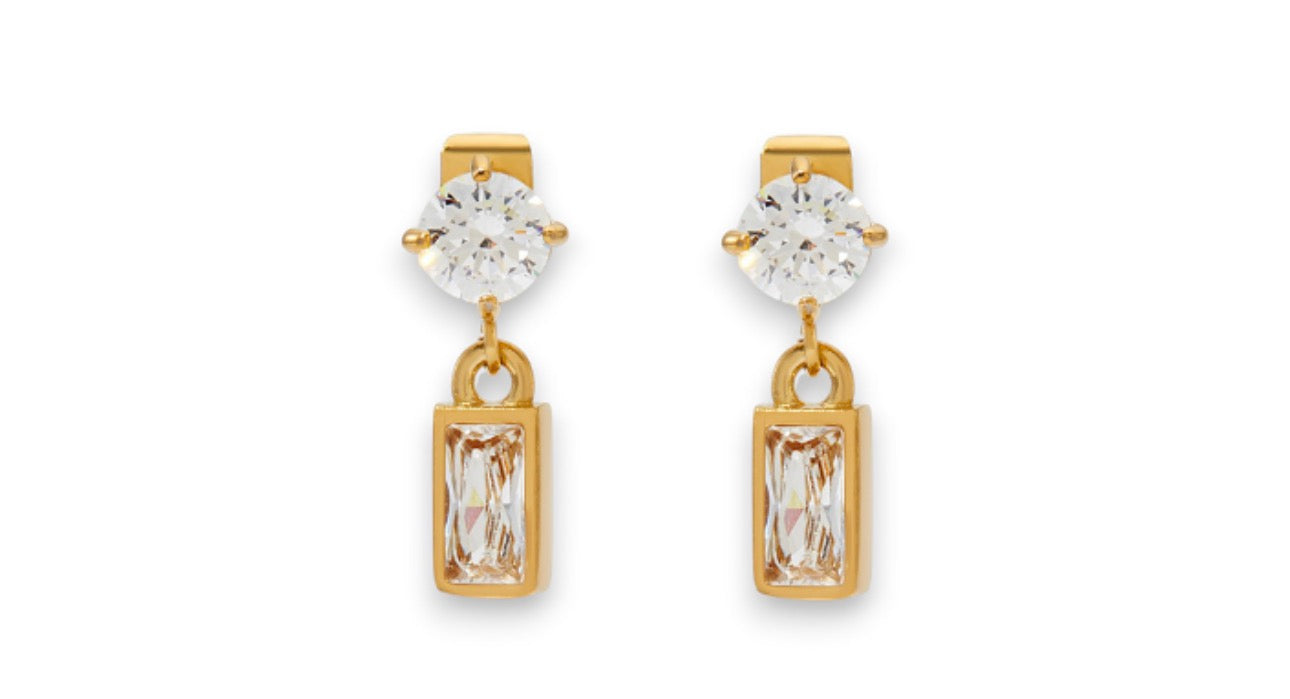 Gold & Crystal Baguette Drop Earrings