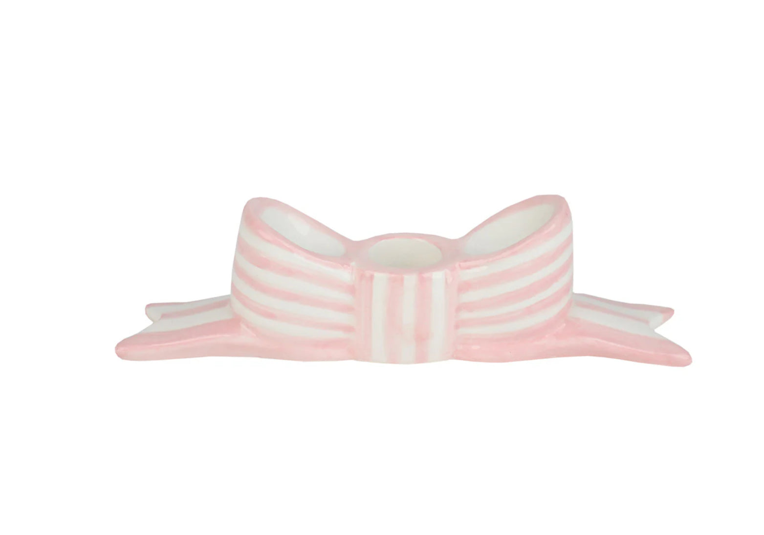 Pink Striped Bow Ceramic Candle Holder