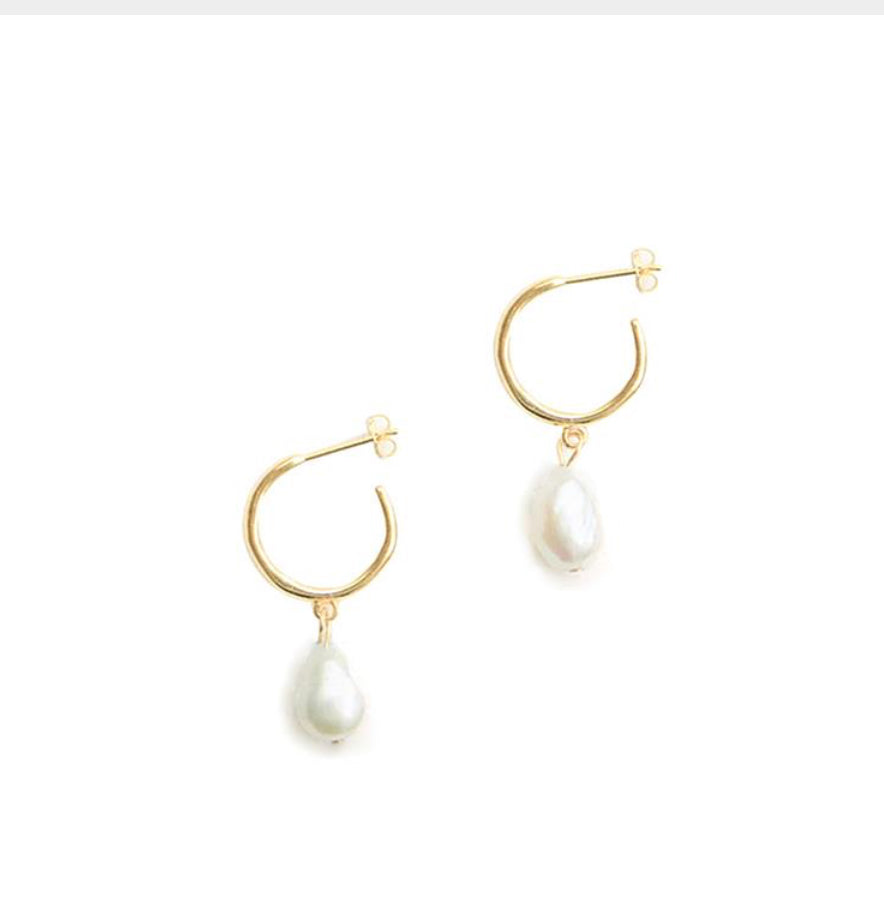 C Shaped Hoop Earring with Fresh Water Pearl