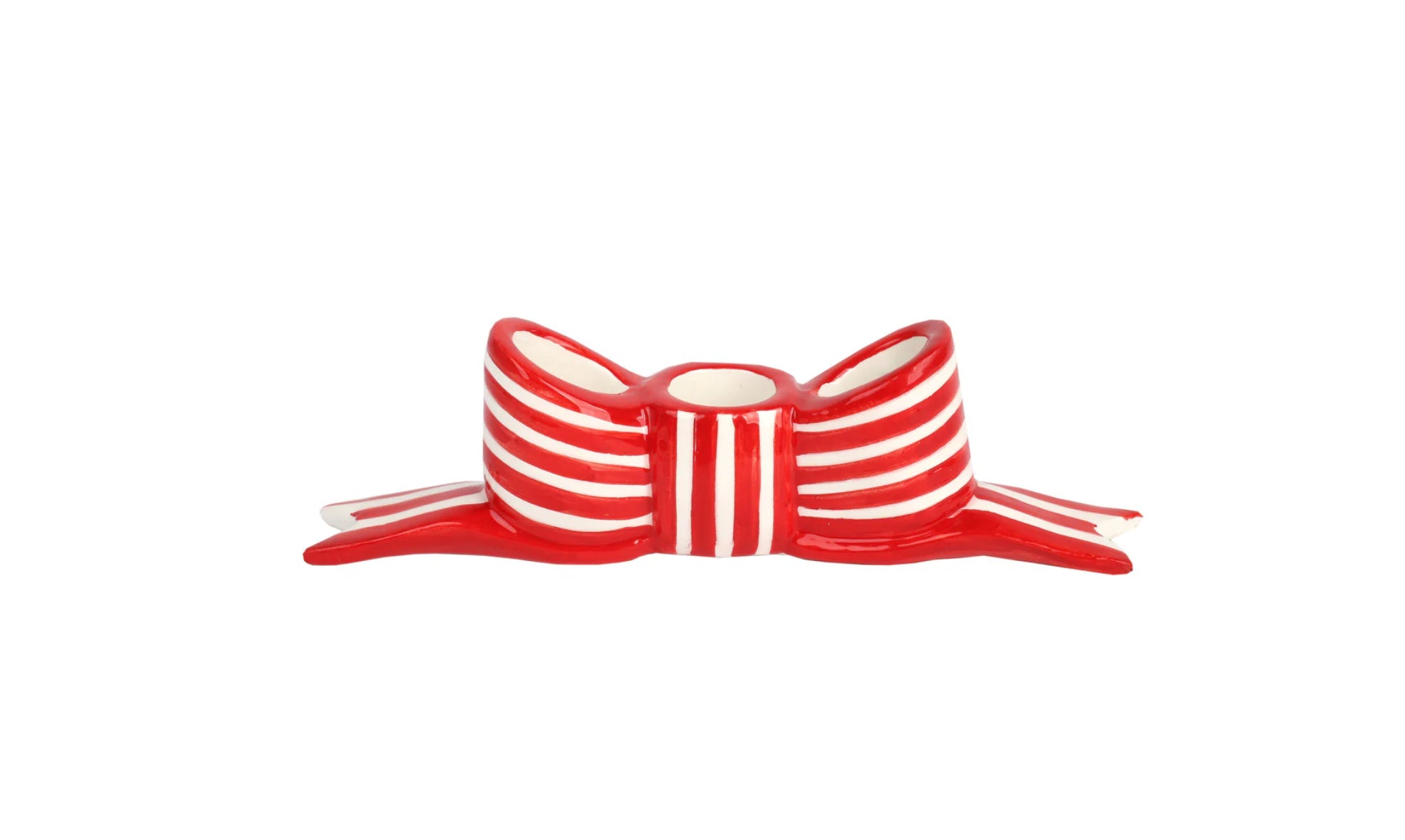 Red Striped Bow Ceramic Candle Holder