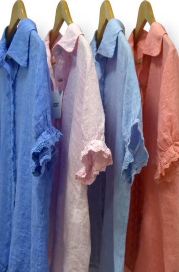 Naomi Frilled Linen Short Sleeve Blouse