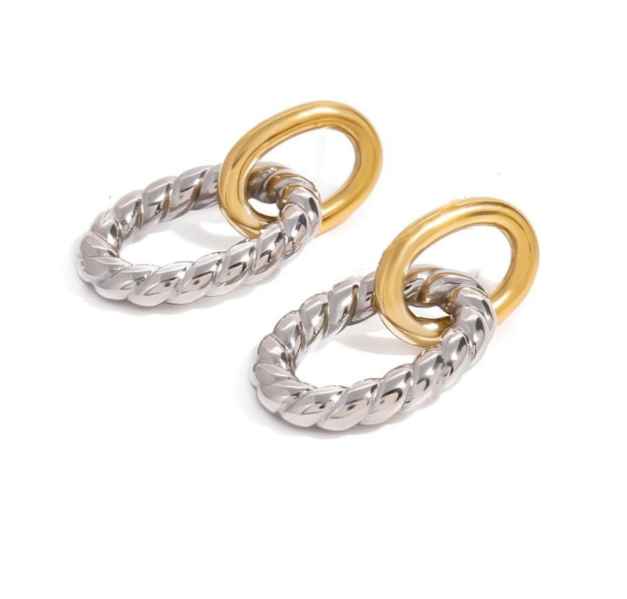 Twist Drop Earring - Two Tone
