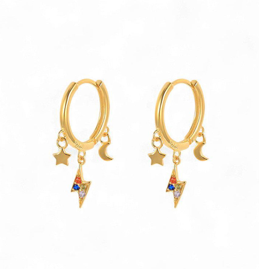 Star, Moon & Lightening Huggie Earring