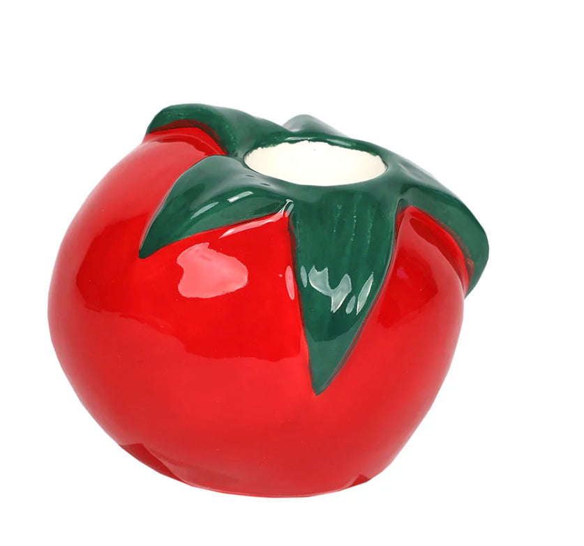 Hand Painted Ceramic Tomato Candle Holder