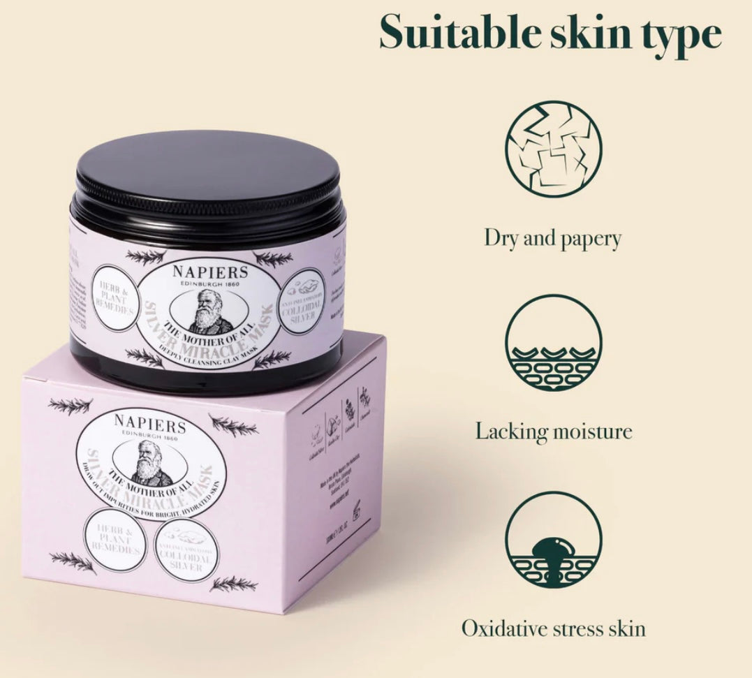 Aurina Pop UP Ltd Napiers Mother of All Silver Miracle Face Mask with packaging, top view