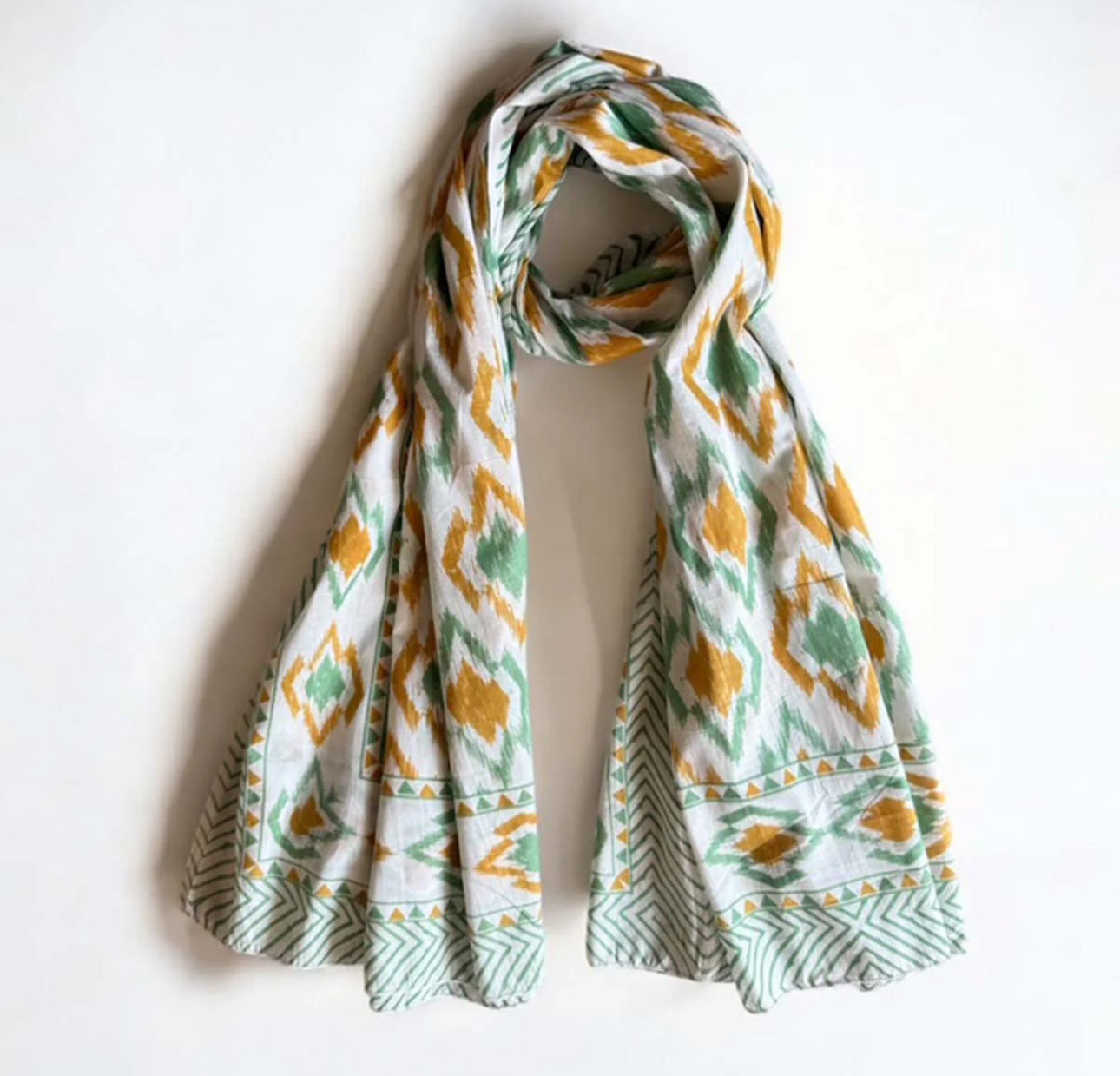 Ochre/Green Ikat Scarf Aurina Pop UP Ltd