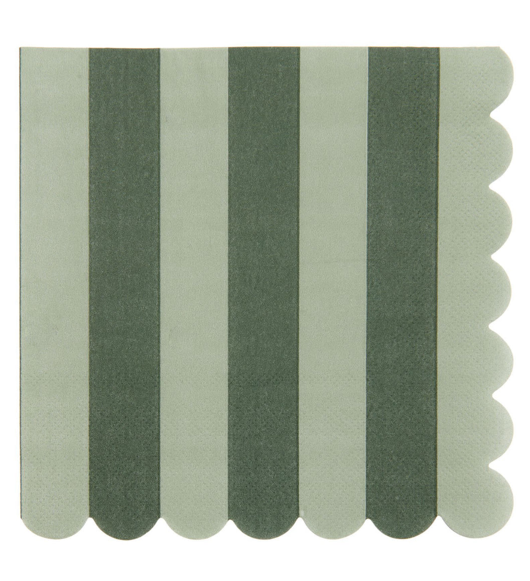 Green Striped  Scalloped Paper Napkin