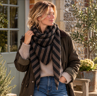 Classic Two-Tone Striped Triangle Scarf