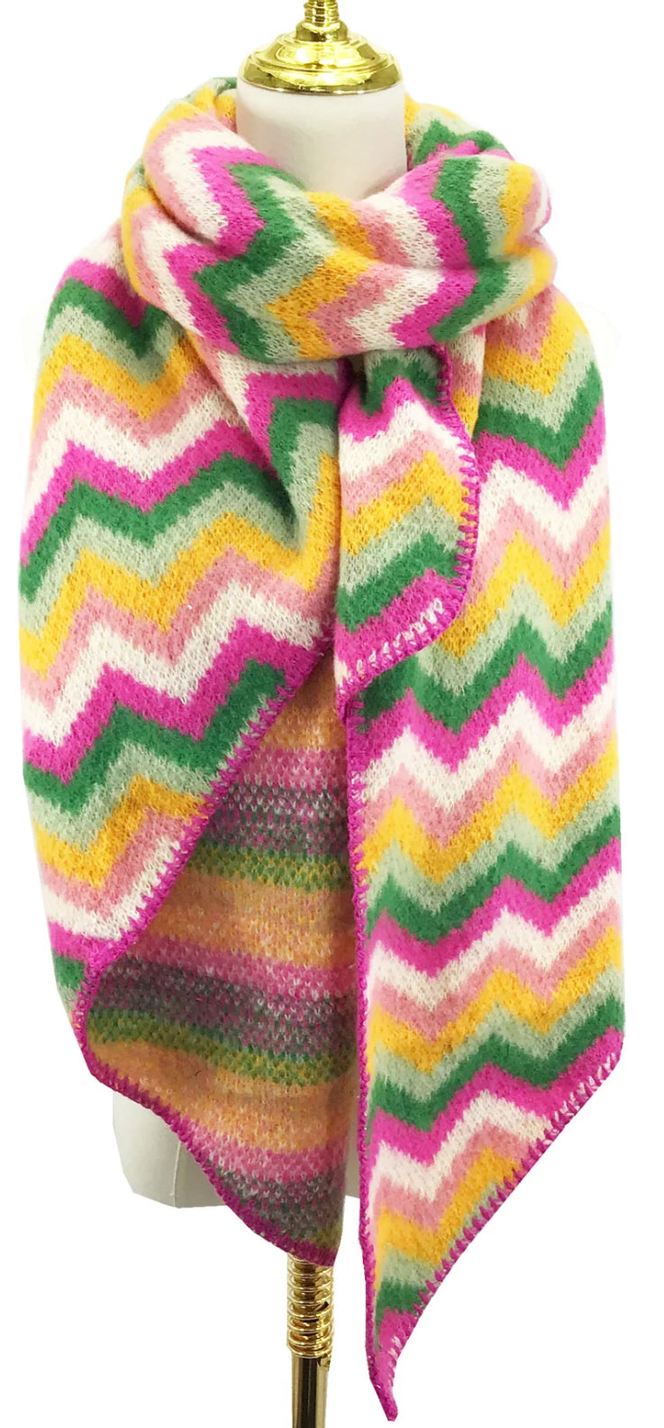 Charlie Chevron Print Wool Blend Scarf - Fuschia