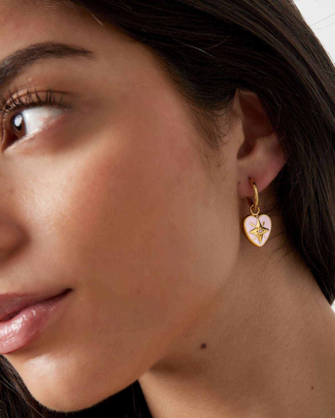 Pink Enamel Heart Huggie