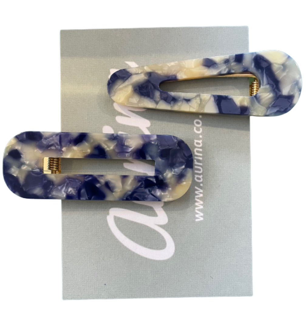 Set of 2 Multi Onyx Hair Clips - Blue