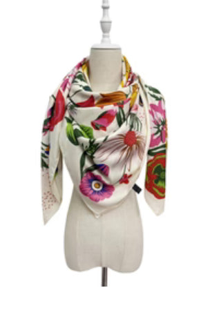 Silky Wallflower Print Square Scarf Aurina Pop UP Ltd