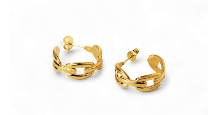 Gold Interlocking Chain Hoop Earrings