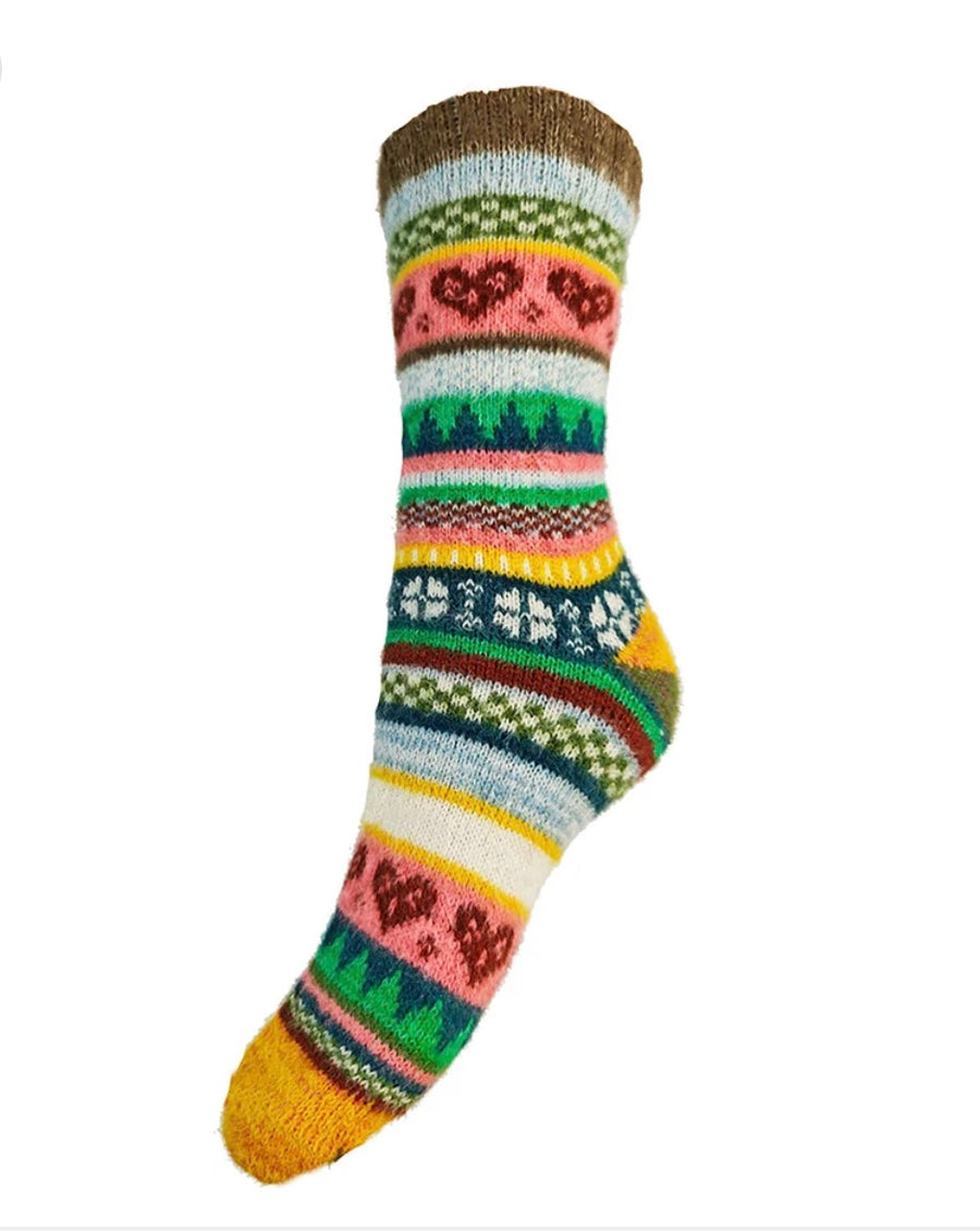 Scandi Hearts Ladies Wool Blend Socks - Red