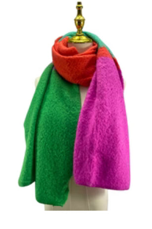 Block Colour Wool Scarf - Hot Pink & Green