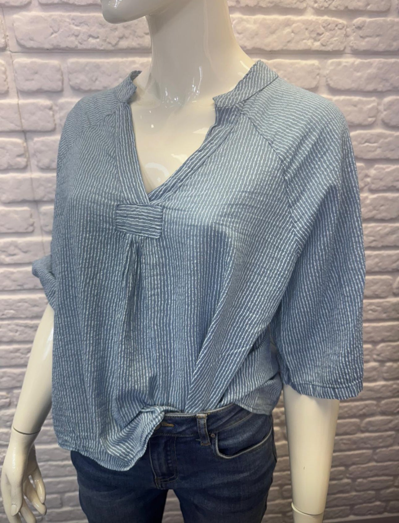 Sianna 3/4 Sleeve Striped Cotton Blouse