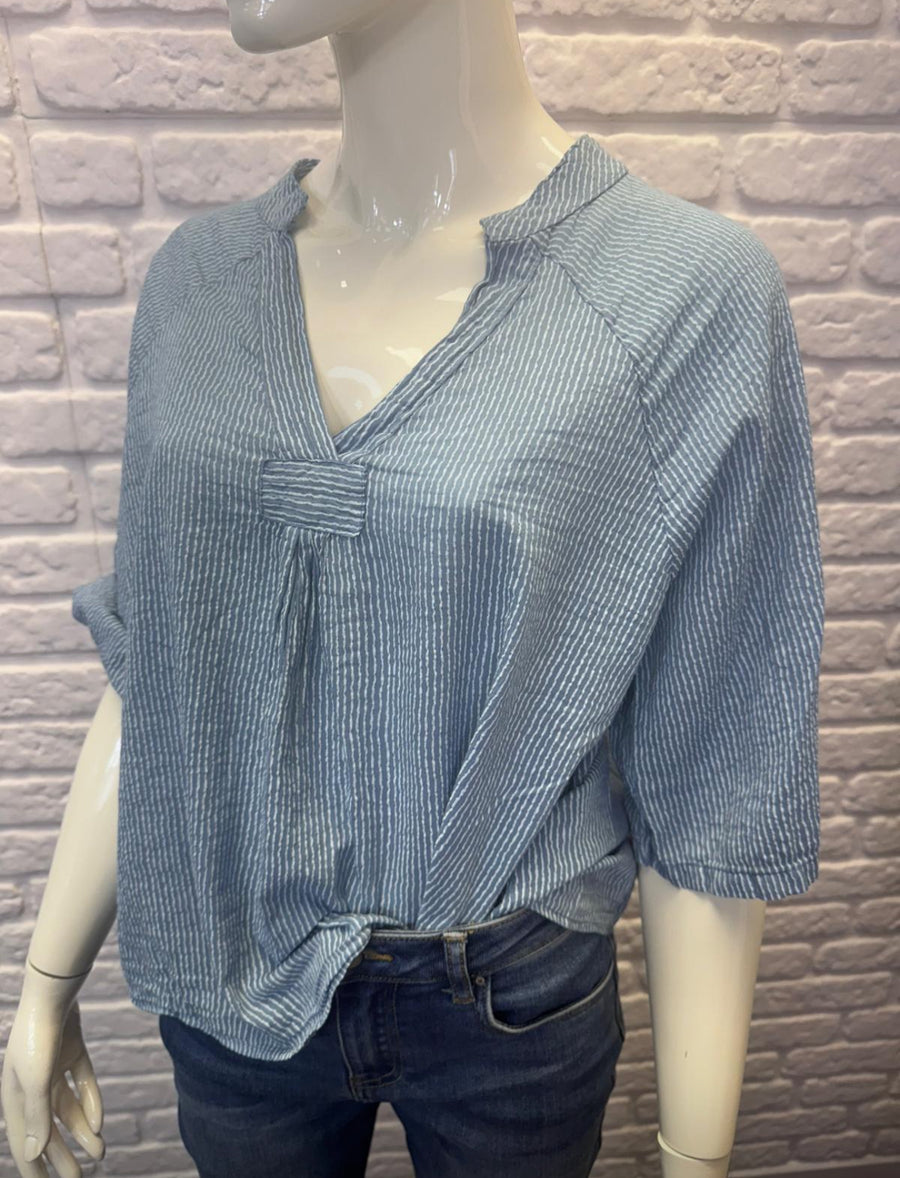 Sianna 3/4 Sleeve Striped Cotton Blouse