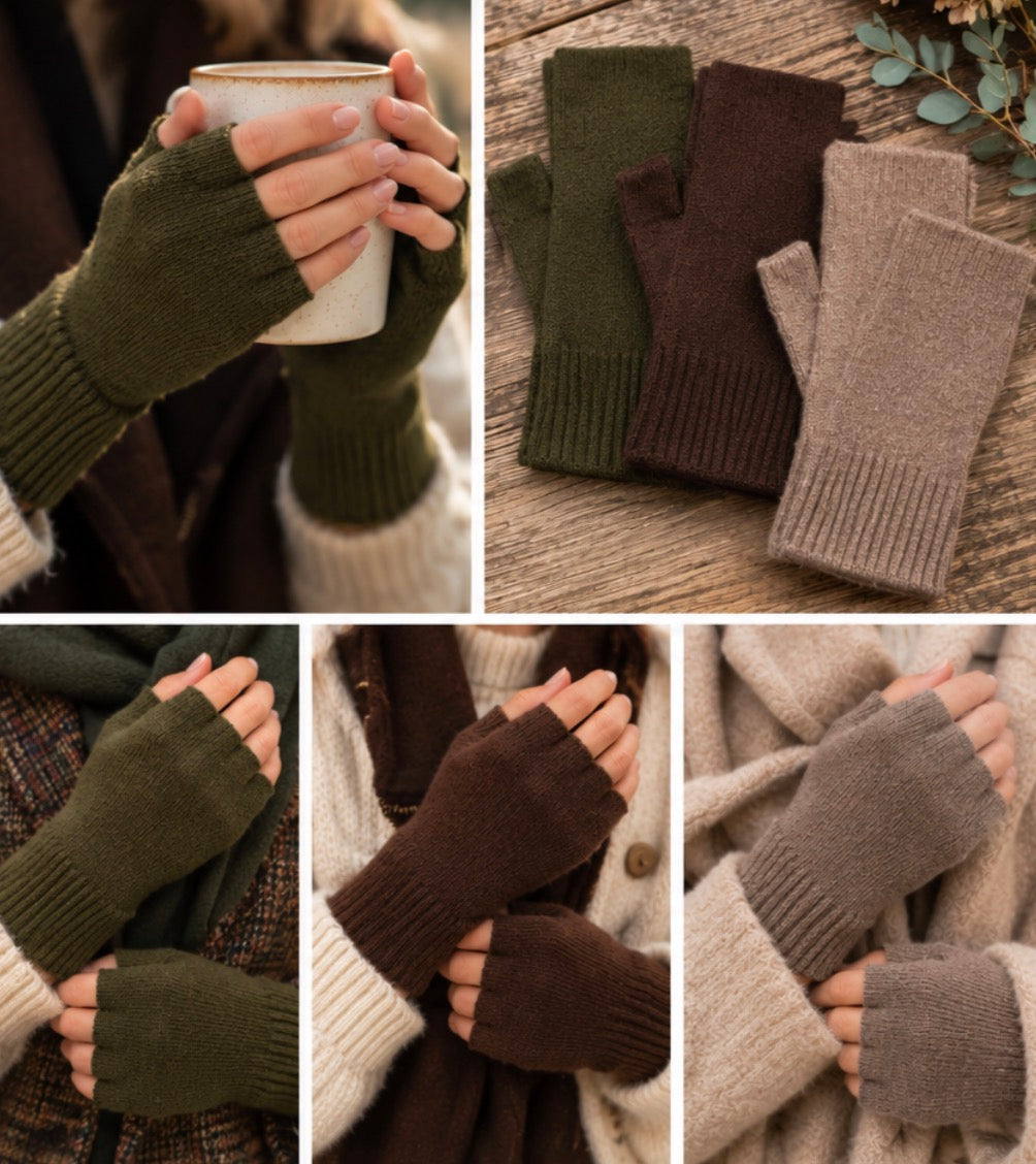 Ribbed Cuff Knitted Fingerless Gloves