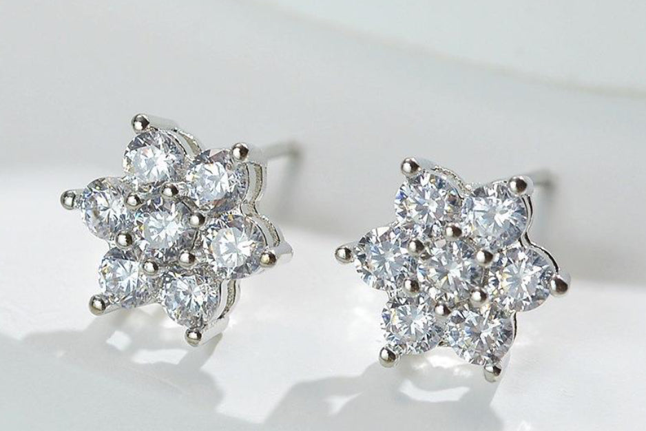 Silver Cubic Zirconia Vintage Flower Earring Aurina Ltd