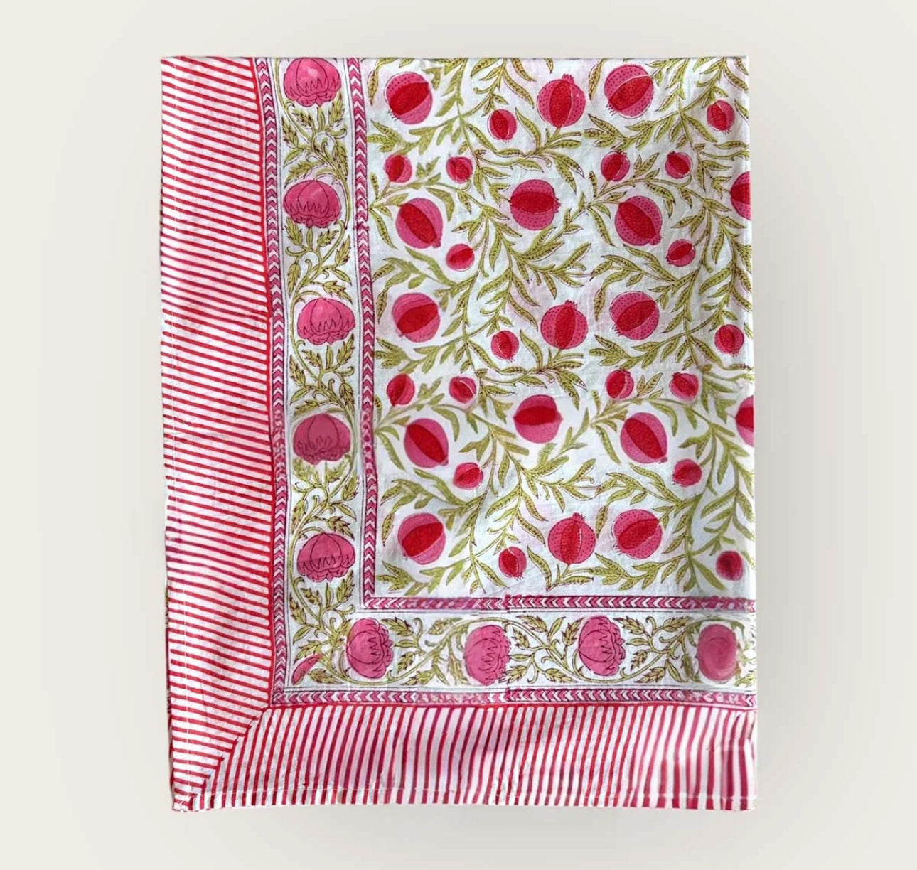 Pink and Green Floral Cotton Block Print Scarf