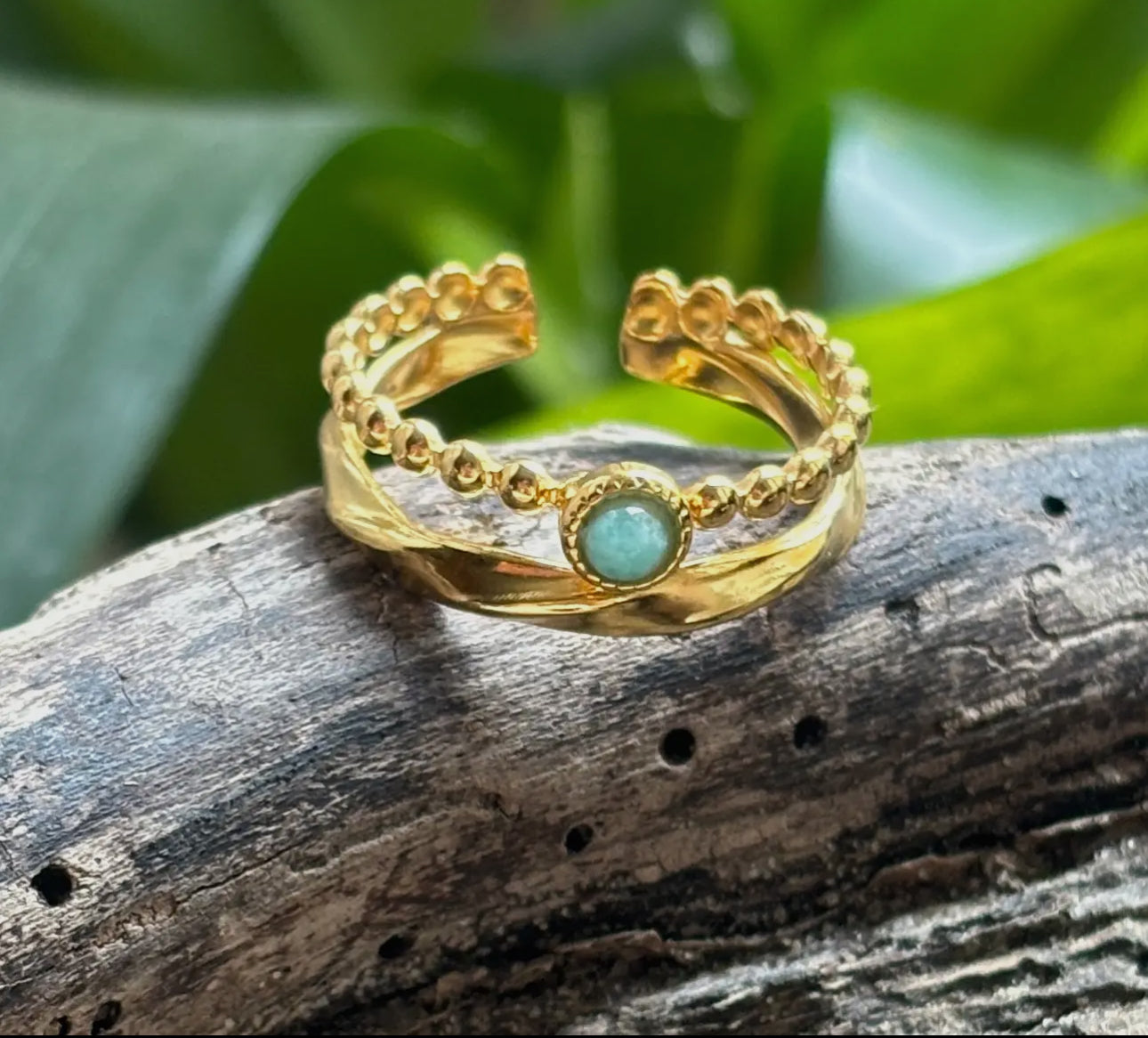 Amazonite Double Band Adjustable Ring