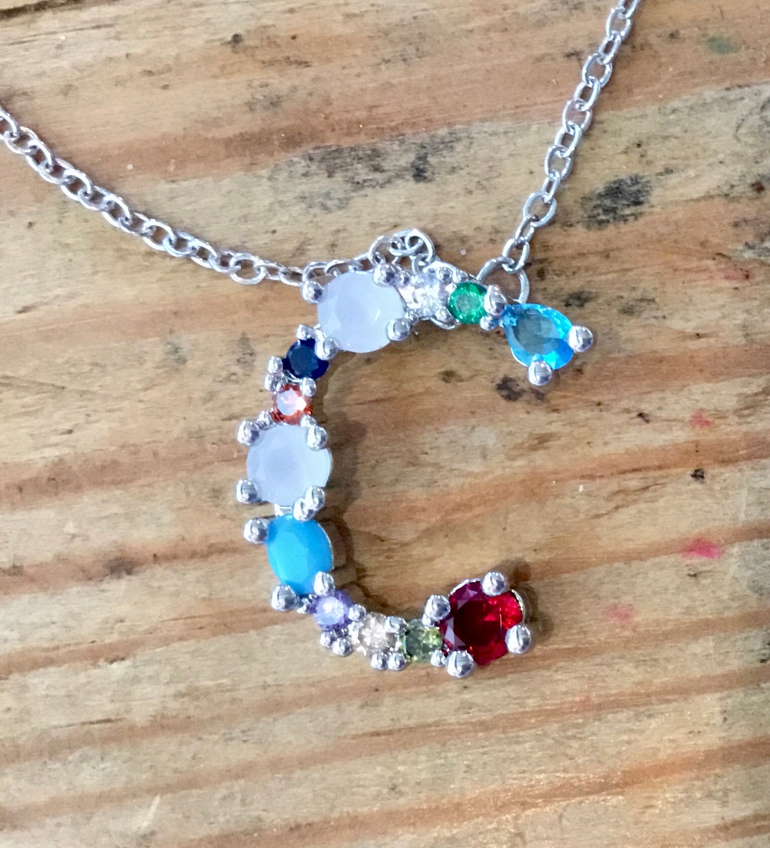 Silver  Gem Initial Necklace