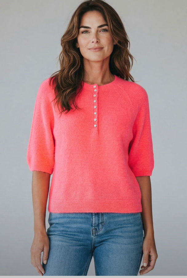 Delissa Diamanté Short Sleeve Alpaca Blend Jumper