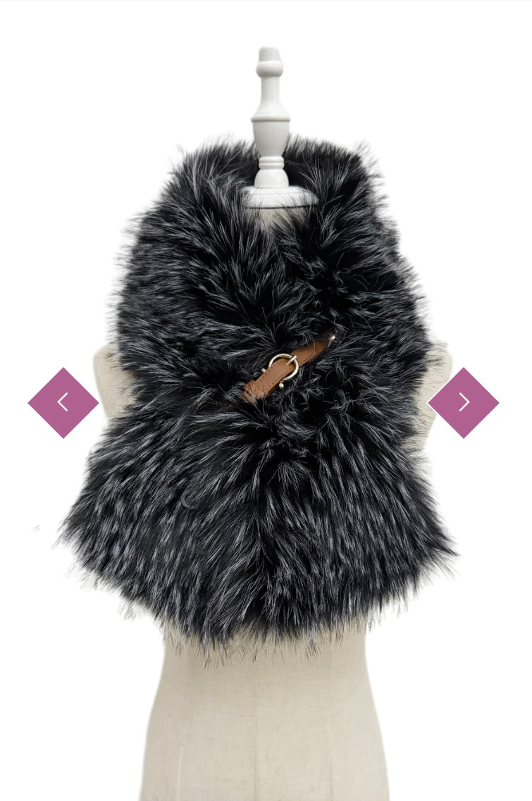 Faux Fur Buckle Pull Through Scarf