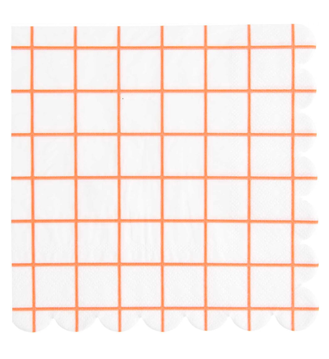Neon Orange Checked Scalloped Paper Napkin