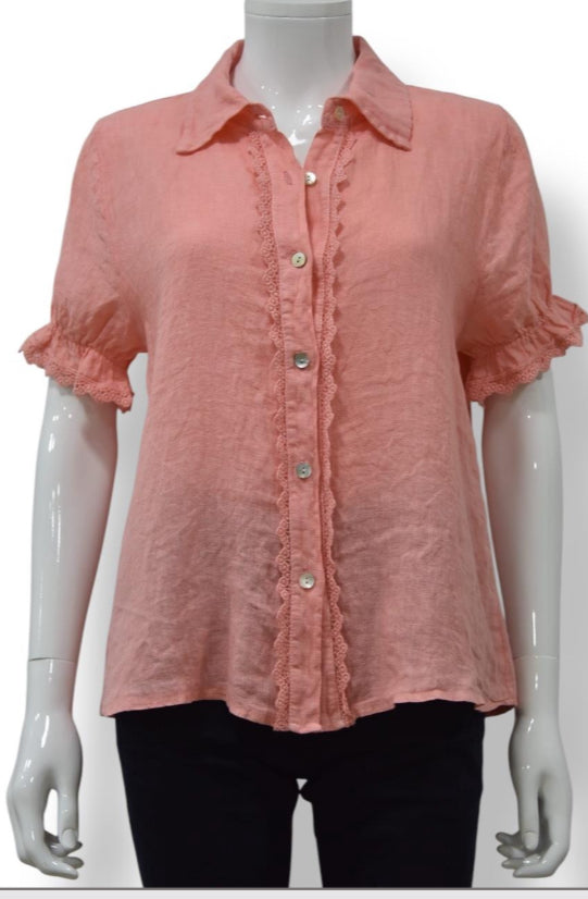 Naomi Frilled Linen Short Sleeve Blouse