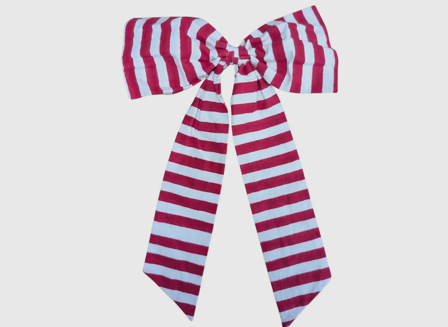Hand Made Red Striped Bow