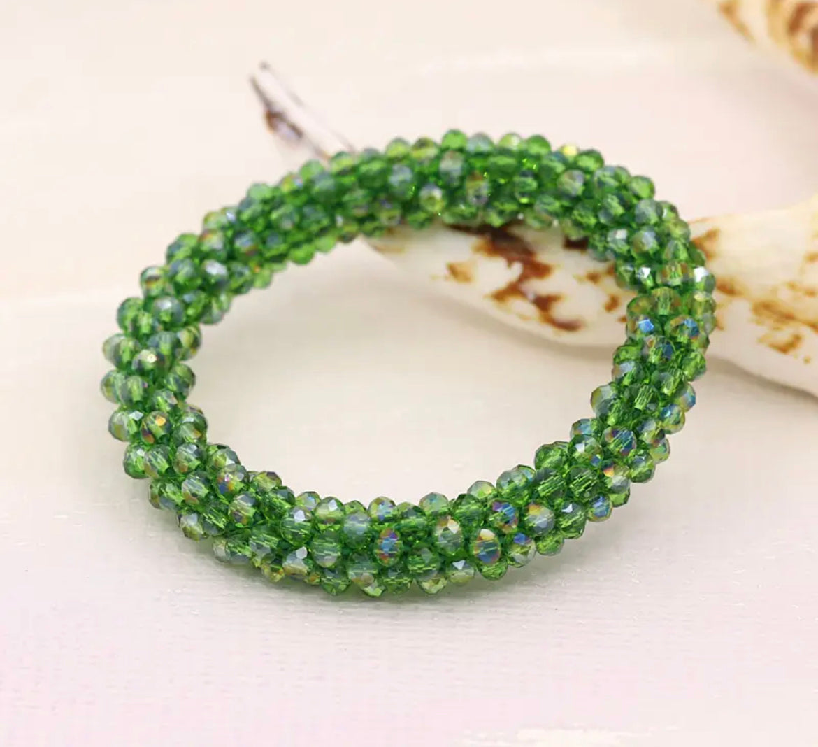 Aurina Ltd chunky beaded gem bracelet in green, side view
