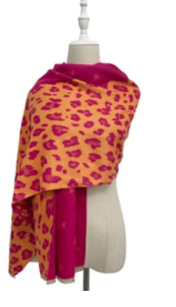 Leopard and Stripe Scarf - Orange and Fuschia
