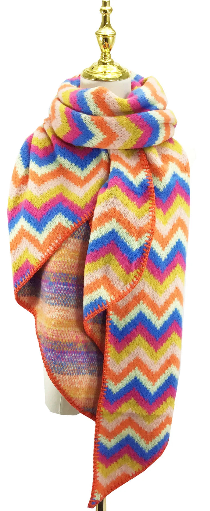 Charlie Chevron Print Wool Blend Scarf - Orange
