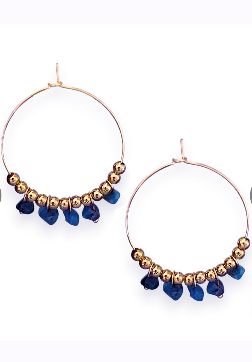 Whimsical Beaded Hoop Earring - Deep Blue