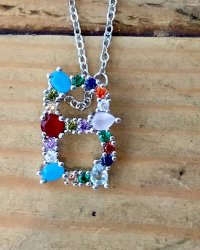 Silver  Gem Initial Necklace